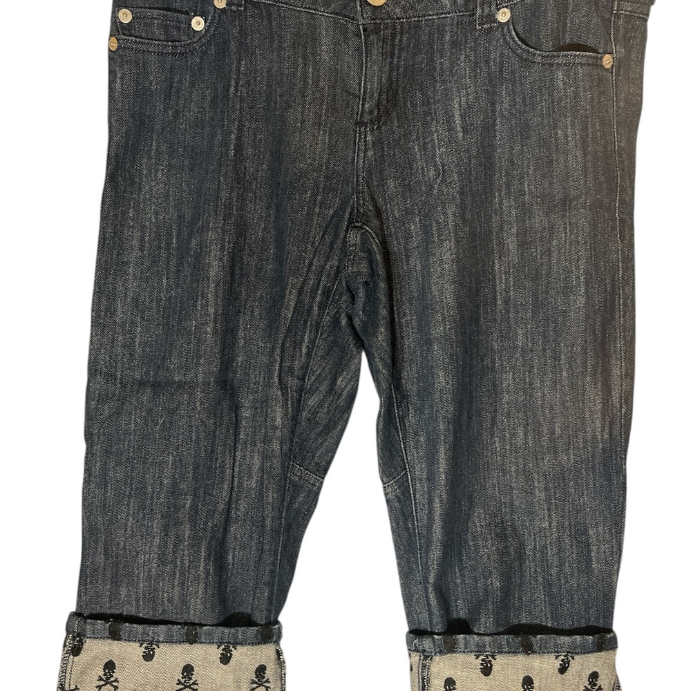 Torrid Dark Blue Jean Capris with Skull Cuffs
